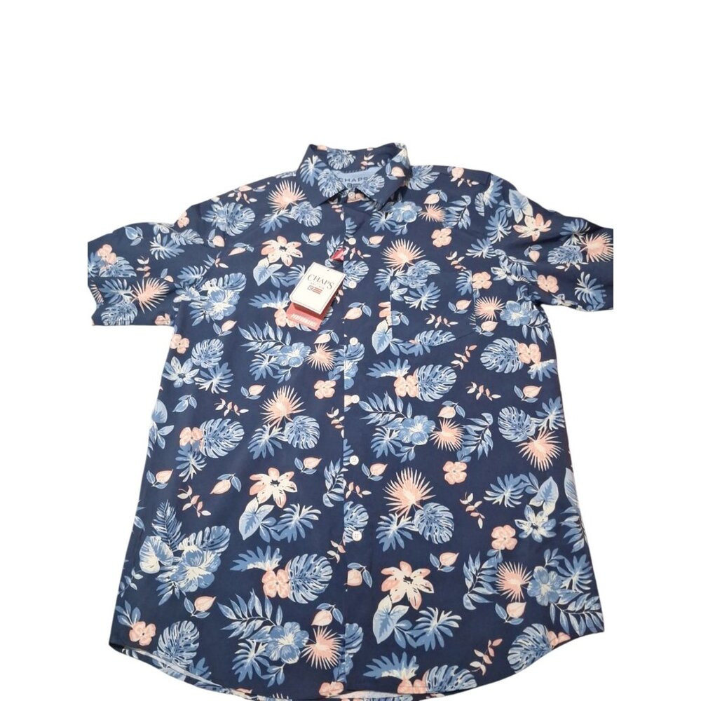 NWT Chaps Everyday Performance Mens Hawaiian AOP Short Sleeve Button Up Shirt XL